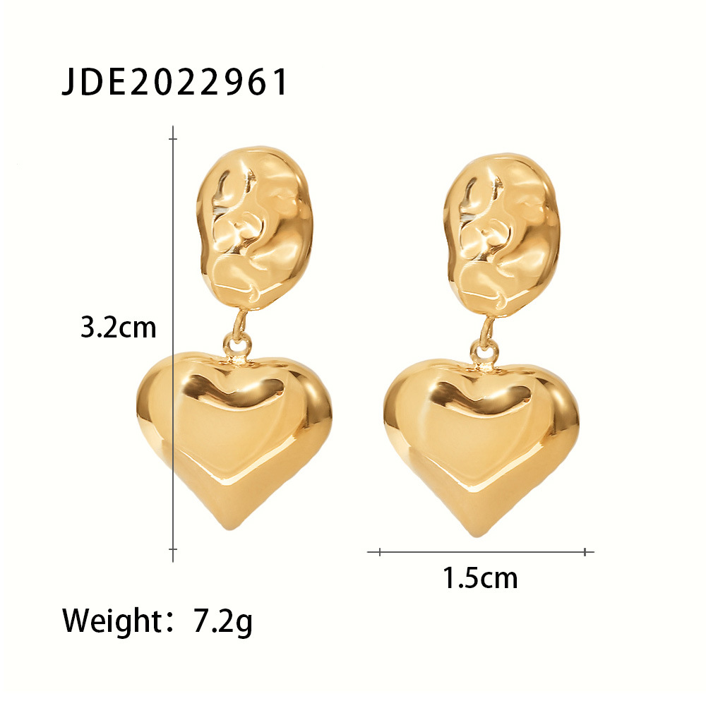 Fashion Heart Shape Stainless Steel Drop Earrings Gold Plated Stainless Steel Earrings display picture 5