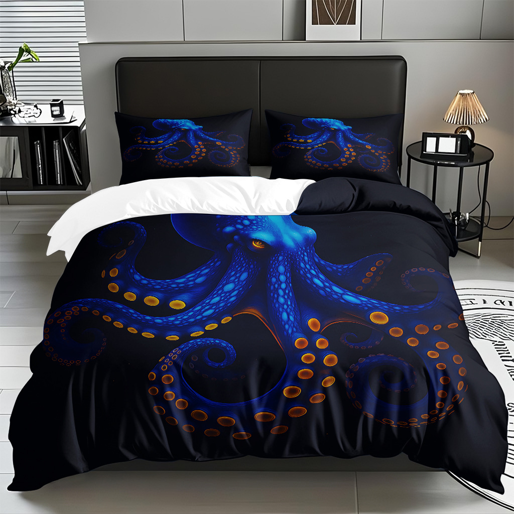 TEMU / JIT Amazonas transfronterizo varios animales marinos patrón 3D impresión digital colcha colchón kit de almohada