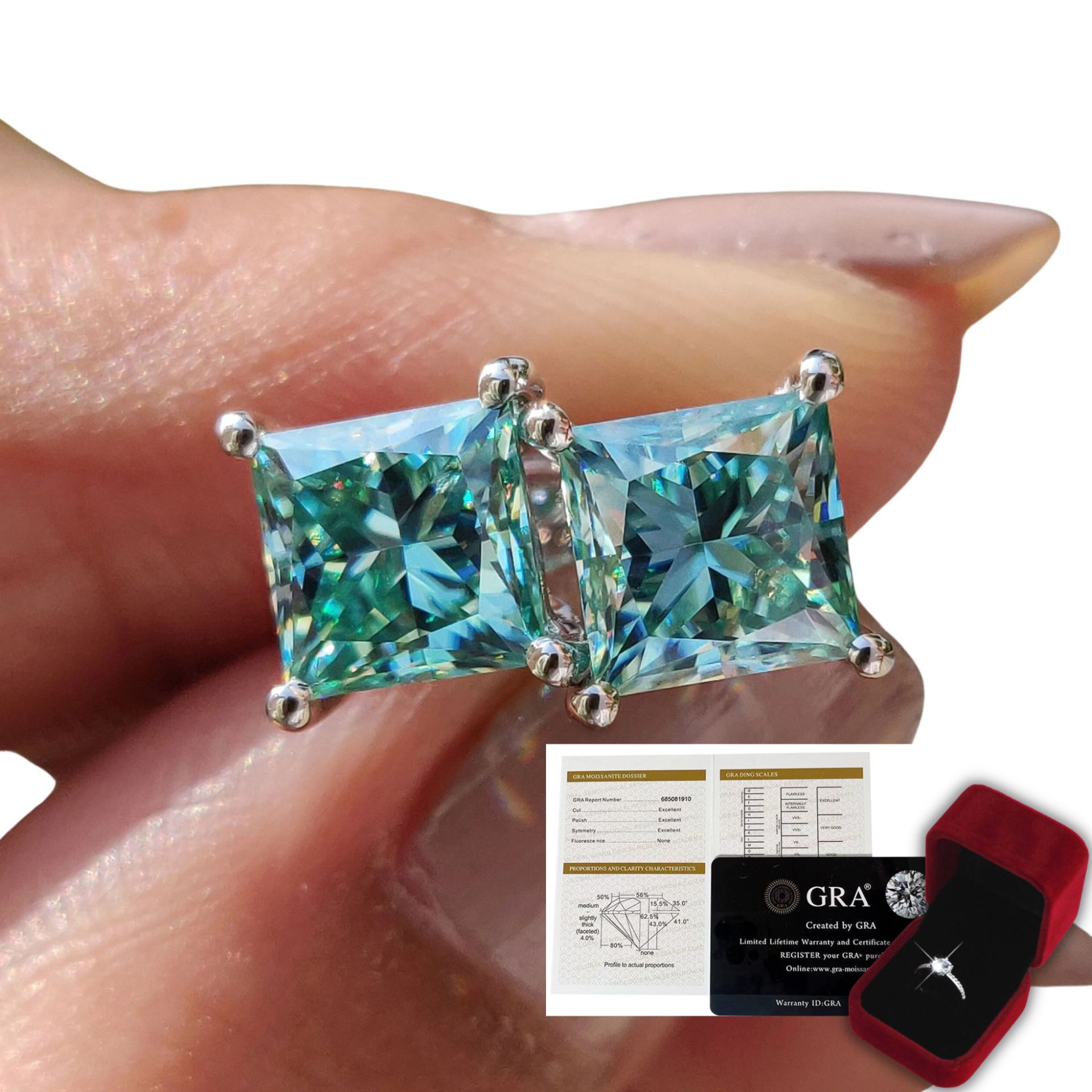 블루 그린 프린세스 귀걸이 (선물박스 인증서)