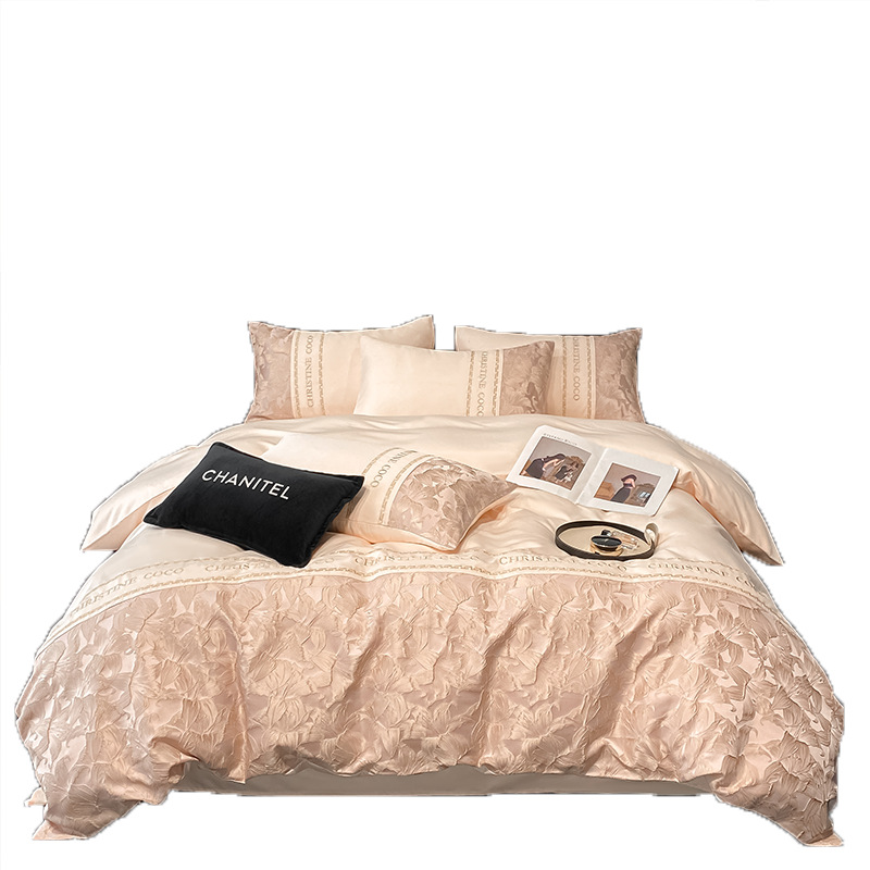 Juego de cuatro piezas de cama jacquard de seda de hielo de verano 2025 nueva funda de edredón de sábana fresca ropa de cama de alta gama de lujo ligero