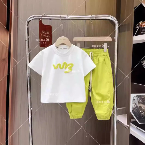 Girls' Summer Set 2024 New Mother and Daughter Stylish T-shirt Matching Set with Trendy Work Pants, Two-Piece Set