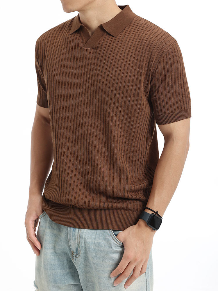 Hombres lujosos de lujo ligero de alto nivel de sensación de pozo polo camiseta de manga corta hombre transfronteriza casual camiseta de cuello de gaviota camiseta superior