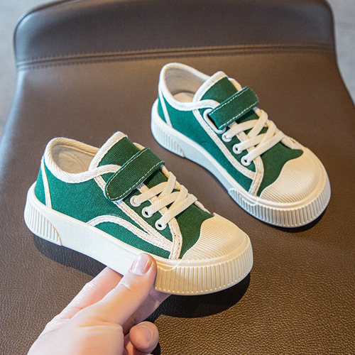 Houndstooth children's canvas shoes 2024 spring and autumn large children's flat non-slip comfortable boys and girls student sports sneakers