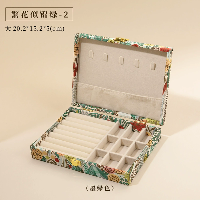 Шкатулка для украшений, вышитый цветочный узор, компактная 20,2×15,2×5 см, элегантная