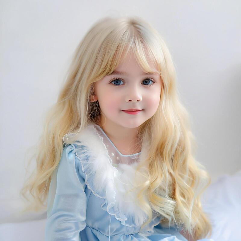 Factory Direct Sales Kidsren's Wig Female Long Curly Hair Artificial Cos Princess Elsa Same Style Full Headband Fluffy Wig