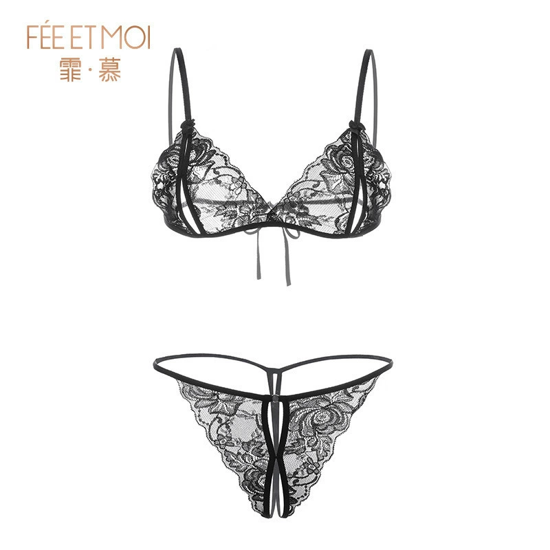 霏慕 Lace sexy set, trousers, underwear, belt, bra