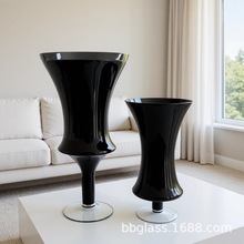 BBGLASS保北玻璃 现代简约黑色玻璃花瓶高脚黑色花瓶婚庆宴会装饰
