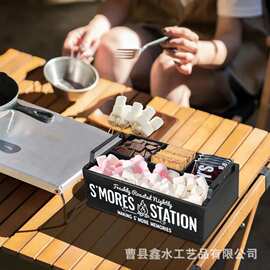 野餐手提木质零食分类盒无盖木质分格干果收纳盒纸杯杂物收纳木盒