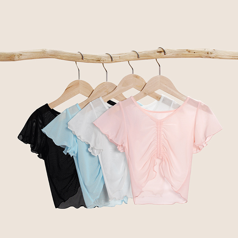 Ropa de baile para niños en verano, blusa, chal de malla, chaleco fino blanco, jersey, ropa de práctica para niñas