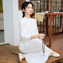 2025春夏新款复古民族风棉麻禅意打坐练功服纯色文艺瑜伽服两件套