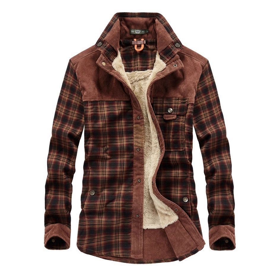 Трансграничная внешняя торговля мужская плюшевая толстая клетчатая рубашка с длинными рукавами теплая повседневная хлопковая рубашка мужская 13136