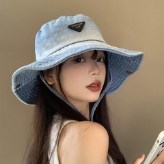 水洗牛仔戶外登山帽女日系徒步大頭圍漁夫帽遮陽防曬西部牛仔帽子