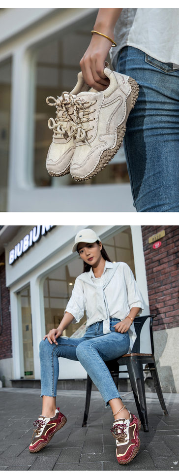 Giày thể thao unisex cỡ lớn da thật mũi tròn, giày sneaker dã ngoại thường ngày — 6885 màu cát, 6885 màu nâu, 6885 màu đỏ rượu, 6886 màu cát chi tiết 23