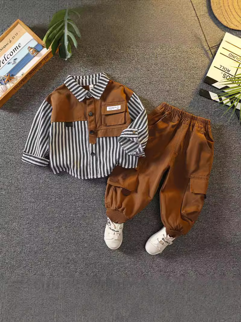 Conjunto de Sudadera a Rayas para Niños 6096, Estilo Primavera-Otoño 2026, Ropa Infantil de Moda, Conjunto de Dos Piezas para Bebés