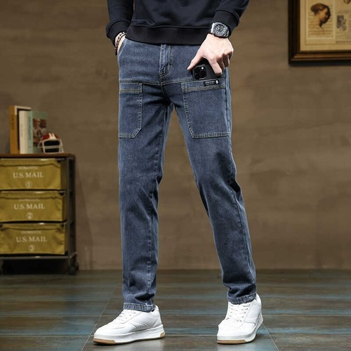 High-quality Summer Men's Jeans 2024 Trendy Retro Six-Pocket Straight Leg Elastic Long Pants
