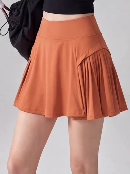 Women's summer outdoor A-line pleated skirt, faux two-piece, anti-exposure, high-waisted, tummy control, with inner lining and pockets, quick-drying