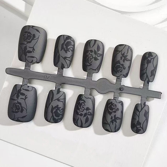 30-Piece Matte Kt Black 3D Resin Pre-Made Nails, New Wholesale Nail Art Nail Tips, Factory Full Size Range 30-Piece Matte Kt Black 3D Resin Pre-Made Nails, New Wholesale Nail Art Nail Tips, Factory Full Size Range