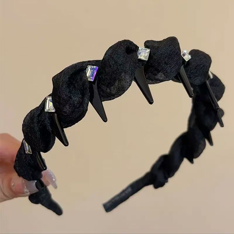 新しいレトロなラインストーンツイストヘッドバンド、ハイエンドでエレガントなヘッドバンド、ヘアピン、女性用インターネットセレブスタイルのつば広ヘアプレス洗顔フープ|undefined