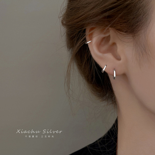 Small and versatile sterling silver earrings, cool style Internet celebrity ear cuff, no need to remove earrings for sleeping, S925 silver circle earrings for women