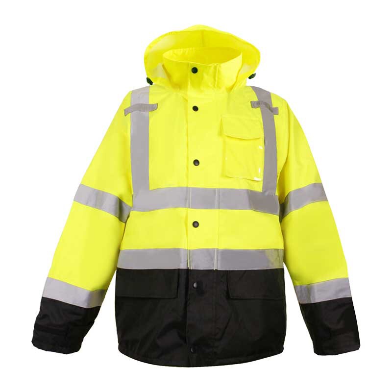 Oxford Cloth 300D Waterproof Reflective Security Raincoat Hooded Color Matching Button Reflective Security Clothes Wear-Resistant Workwear