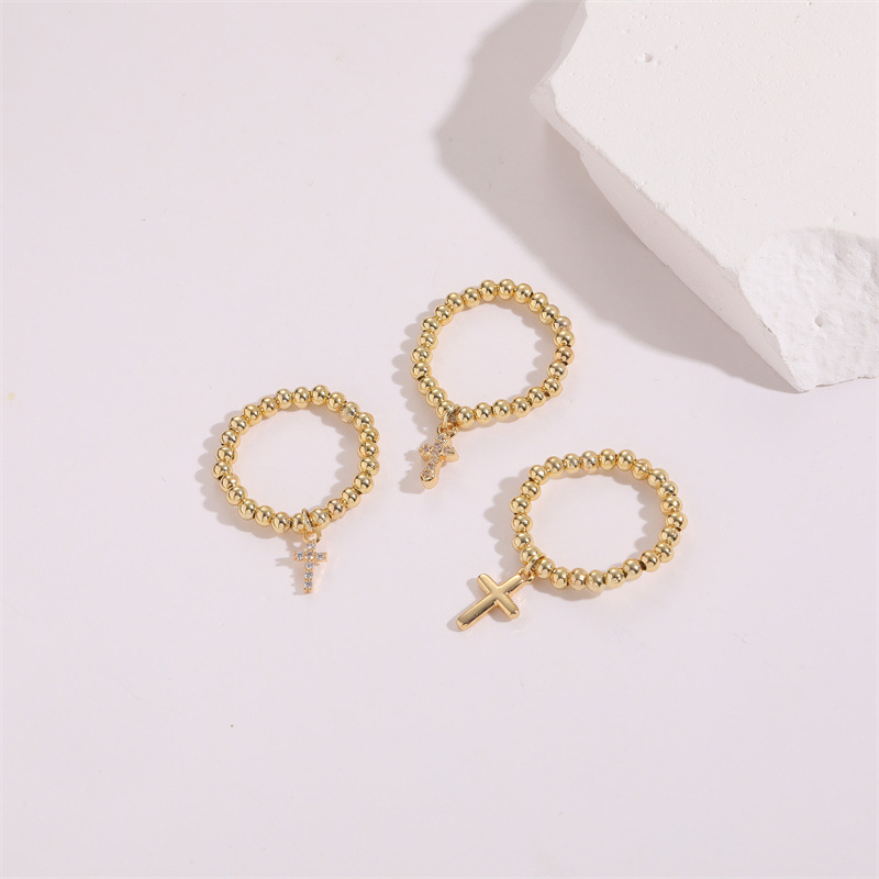 Fashion Cross Copper Plating Inlay Zircon Rings 1 Piece