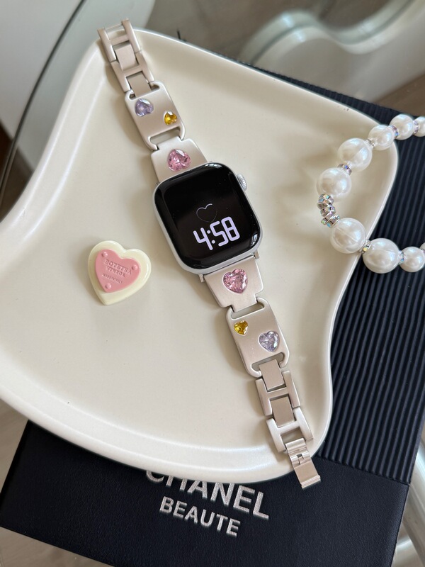 Apple Watch iwatch 10th Generation 987654Ultra/SE に適したピーチ ハート ダイヤモンド メタル リング ストラップ|undefined