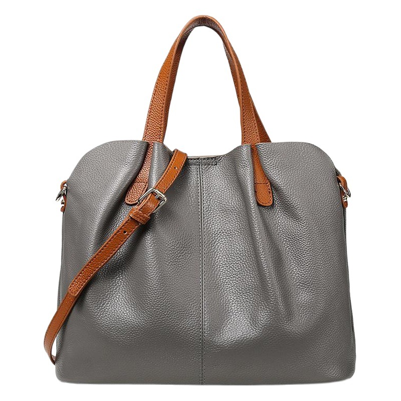 Bolso tote de gran capacidad de cuero genuino para ir al trabajo, con cuero vacuno de primera calidad en contraste de color, bolso de mano tipo bandolera para mujer.