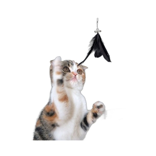 Wholesale wooden handle two-section telescopic pole cat teaser stick replacement head training cat scratch-resistant feather cat teaser pole cat toy supplies