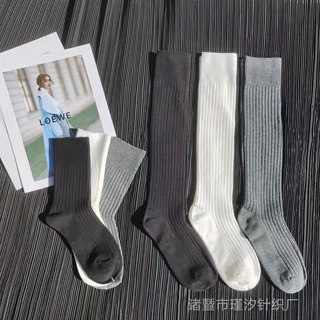 双针纯色竖条小腿袜 时髦走秀款小腿袜 十三行直播爆款抽条袜子