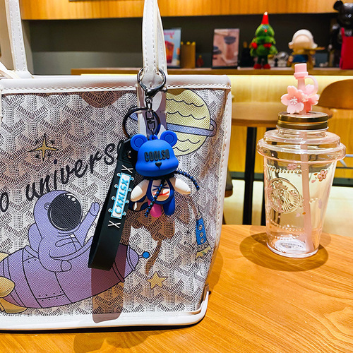 Genuine creative cartoon strap bear doll pendant car keychain school bag pendant couple exquisite small gifts wholesale