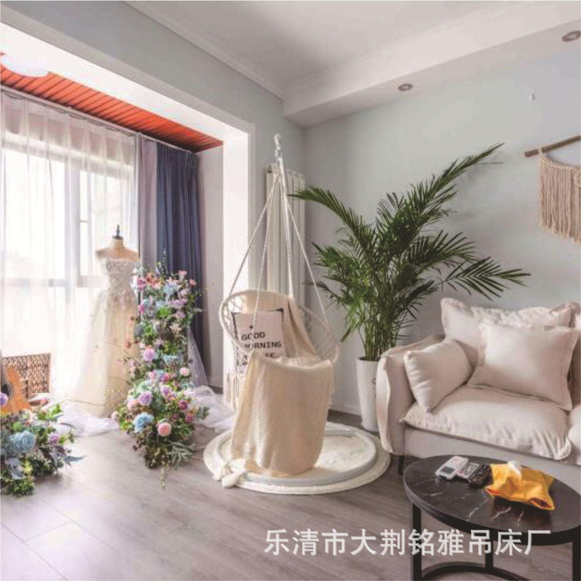 Fábrica al por mayor ins silla colgante Estilo nórdico cesta colgante hamaca cuerda de algodón interior tejida cesta colgante borla columpio