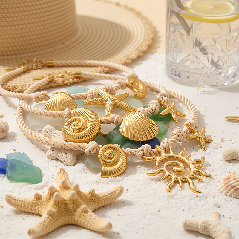 TENA Europa y los Estados Unidos transfronterizos diseño de concha estrella de mar collar de tejido de cuerda gruesa ligero lujo alta sensación de joyería de mujer al por mayor