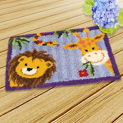 Avtomobil döşəmə paspasları — Embroidery Car Seat Mat Handmade Carpet - zd056-lion-giraffe-50cm-white-net-cross