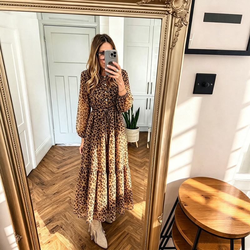 Cross-border independent site Amazon bestseller leopard print long-sleeve autumn-winter long dress European and American women's fashion long-sleeve dress Cross-border independent site Amazon bestseller leopard print long-sleeve autumn-winter long dress European and American women's fashion long-sleeve dress