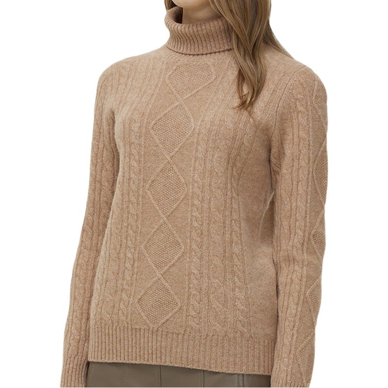 Suéter de lana para mujer, otoño e invierno, jersey de cuello alto, talla grande, grueso, sencillo y versátil, suéter con patrón trenzado, estilo británico.