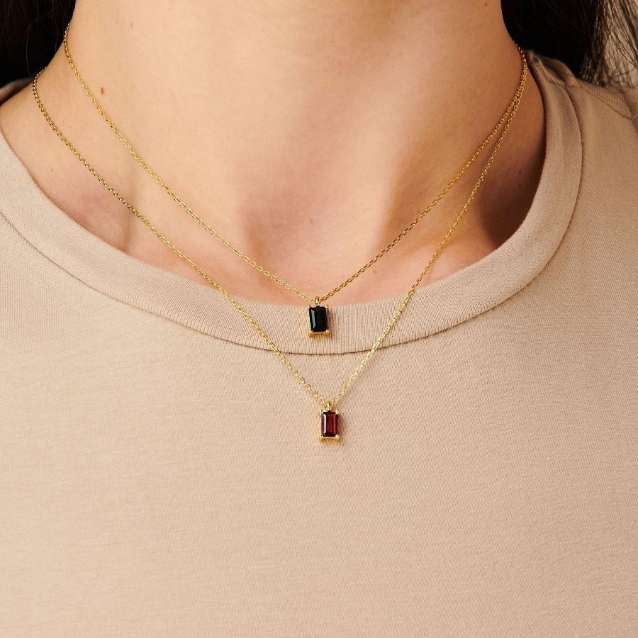 Fashion Simple Rectangular Zircon Pendant  Plated 18K Real Gold Color Retention Copper Necklace