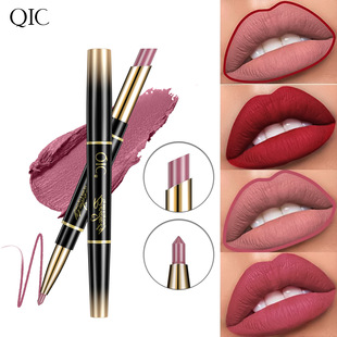 Qic Qini Color Double-Ended Lipstick Pen Waterproof Non-Removable Makeup Long-Lasting Color Two-In-One Thin Tube Lipstick Lip Liner