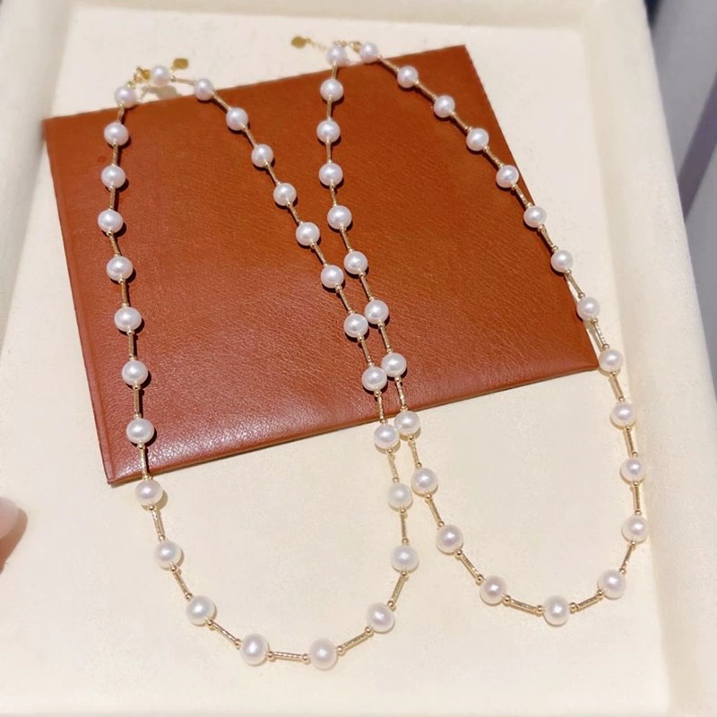 18-каратное Золотое ожерелье из натурального жемчуга au750, истинное Золотое жемчужное детское ожерелье Sky Star, универсальное элегантное с упаковкой сертификата