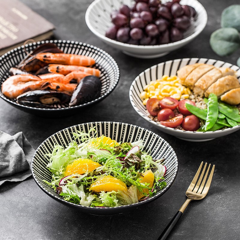 Nordic simple creative salad bowl black and white printed deep dish bowl pasta bowl restaurant snack dessert bowl plate tableware Nordic simple creative salad bowl black and white printed deep dish bowl pasta bowl restaurant snack dessert bowl plate tableware
