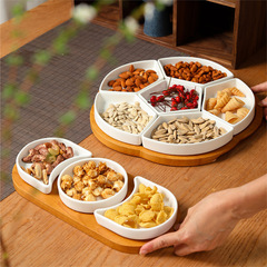 Pure Color Ceramic Fruit Plate Snack Plate Household Divided Dinner Plate Walnut Nut Compote Plate Candy Plate Cookie Snack Dish