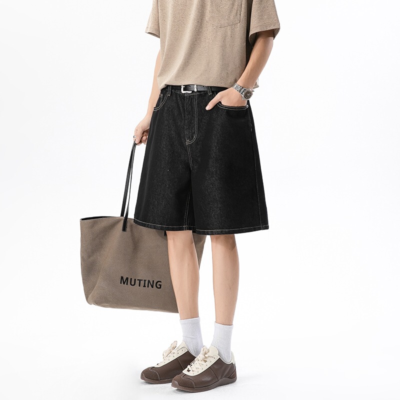 Men's Denim Shorts, Summer Thin Style, 2026 New American-Style Patchwork, Loose Wide-Leg Straight Breathable Five-Point Pants