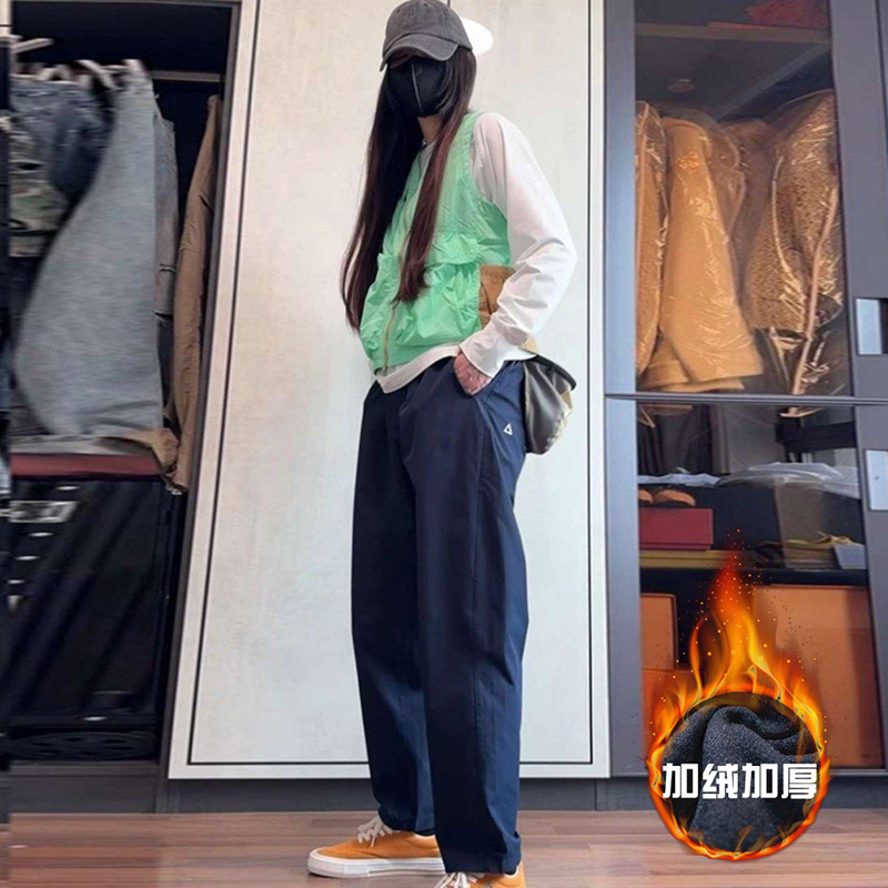 Fleece-Lined Triangle Logo Workwear Casual Long Pants Men's 25 Autumn and Winter American Outdoor Waterproof Hiking Pants Trekking Pants