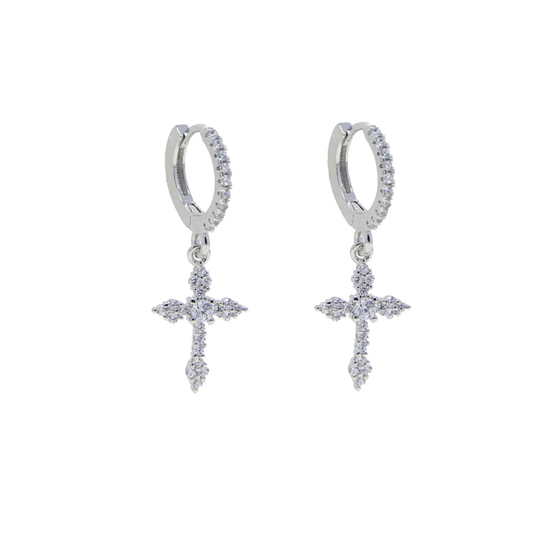 10g Weight Copper Ear Needle Material Drop Earrings Classification 1 Pair Quantity Daily, Street Occasion Copper Material Cross Pattern All Seasons Season Women's Gender Hip-Hop, Punk Style 1 Pair Hip-Hop Punk Cross Copper Drop Earrings 11