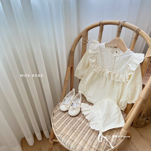 Newborn baby girl Korean style lace harem two-piece set ins infant and toddler hooded triangle crawl suit