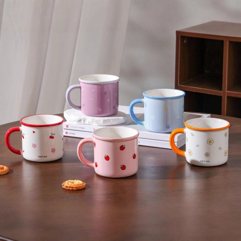 Cereza bola auténtica autorizada taza de cerámica lindo patrón de dibujos animados regalo de alto valor facial de imitación de taza de agua de esmalte doméstico