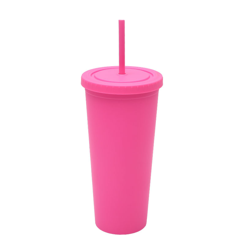 Transfronterizo suministro directo de tazas de paja de plástico de doble capa simple taza de agua de gran capacidad esmaltada de alto valor facial taza de mano lujosa