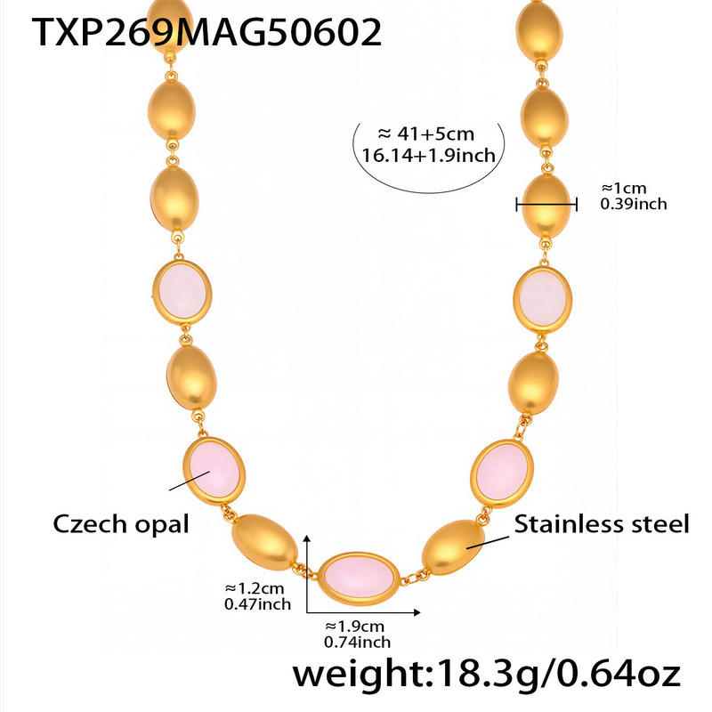 Mili 天然オーバルオパールネックレスブレスレットイヤリングステンレス鋼 18K リアルゴールド気質高級社交家セット|undefined