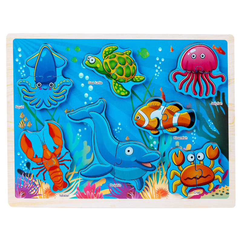 Educación temprana iluminación de madera tridimensional animal tráfico mar puzzle juguetes para niños pequeños puzzle juguetes de bloques para bebés