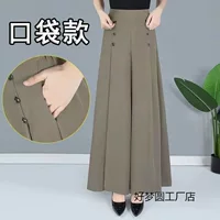 Новые женские летние тонкие укороченные широкие брюки с высокой талией, драпированные, устойчивые к морщинам, прямые брюки больших размеров с эластичной резинкой на талии