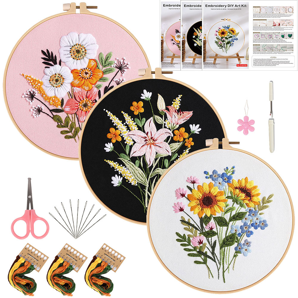 Nuevo original DIY bordado hecho a mano material paquete colorido tiempo flor ramo transfronterizo inglés